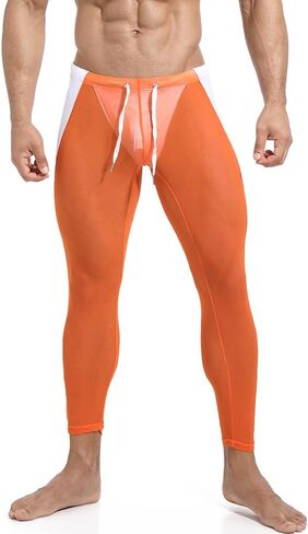 Men Yoga Leggings Pants Mesh See Through Compression Tight Slim Fit Active Workout Trousers in Saudi Arabia