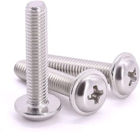M3-0.5 x 6mm (100 pcs) Pan Washer Head Phillps Drive Machine Screws, Cross Recessed Machine Screws with Round Washer Head, 304 Stainless Steel 18/8, PWM Screws in Kuwait