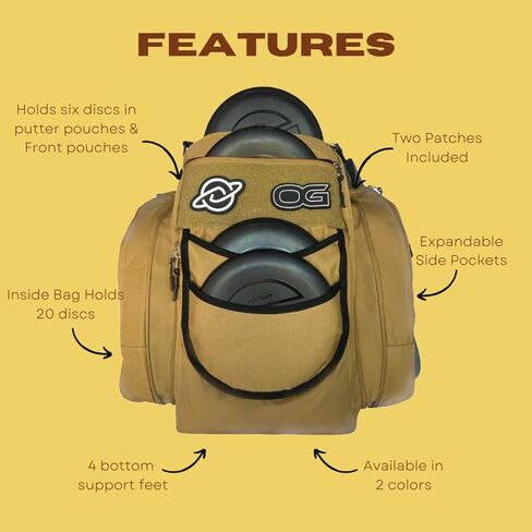 Discology Disc Golf OG V2 Disc Golf Bag | 26+ Disc Capacity | Premium Disc Golf Backpack Bag | Tough, Durable Design | 2 Large Top and Side Compartments | Top Patch Panel with Two Patchs Included in Saudi Arabia