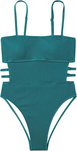 بدلة سباحة نسائية من Inadays قطعة واحدة مضلعة قطعة واحدة ملابس سباحة مقصوصة للتحكم في البطن in Kuwait