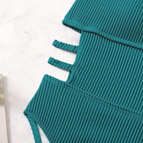 بدلة سباحة نسائية من Inadays قطعة واحدة مضلعة قطعة واحدة ملابس سباحة مقصوصة للتحكم في البطن in Kuwait