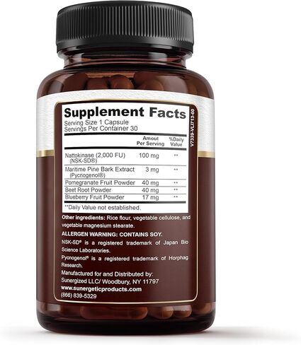 مكمل Nattokinase المتميز لدعم الشرايين - Nattokinase 2000 FU (NSK-SD) بيكنوغينول والرمان والبنجر - 100 مجم Nattokinase لصحة الشرايين والدورة الدموية والقلب والأوعية الدموية - 30 كبسولة in Kuwait