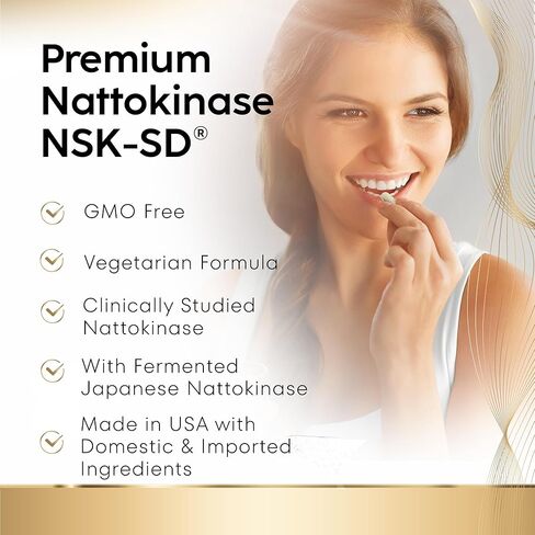 مكمل Nattokinase المتميز لدعم الشرايين - Nattokinase 2000 FU (NSK-SD) بيكنوغينول والرمان والبنجر - 100 مجم Nattokinase لصحة الشرايين والدورة الدموية والقلب والأوعية الدموية - 30 كبسولة in Kuwait