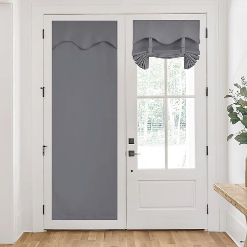 RYB HOME Blackout Door Curtain Self Adhesive Length Adjustable Glass Window Curtains for Bedroom Living Room Office French Door Front Door Tricia Door Sidelight Curtain, W 26 x L 69, Grey, 1 Panel in Saudi Arabia