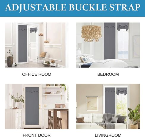 RYB HOME Blackout Door Curtain Self Adhesive Length Adjustable Glass Window Curtains for Bedroom Living Room Office French Door Front Door Tricia Door Sidelight Curtain, W 26 x L 69, Grey, 1 Panel in Saudi Arabia