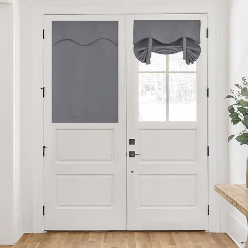 RYB HOME Blackout Door Curtain Self Adhesive Length Adjustable Glass Window Curtains for Bedroom Living Room Office French Door Front Door Tricia Door Sidelight Curtain, W 26 x L 69, Grey, 1 Panel in Saudi Arabia