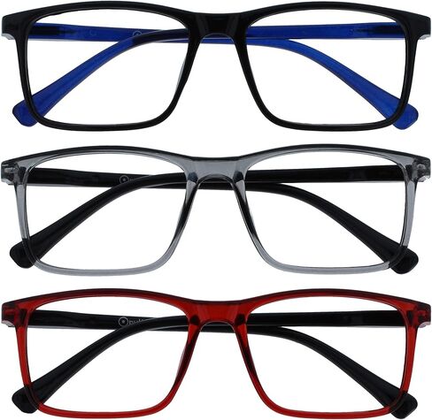 OPULIZE Ink Reading Glasses 3 Pack Large Rectangular Frame Black Grey Dark Red Spring Hinges Scratch Resistant Mens Womens RRR4-17Z +1.50 in Saudi Arabia
