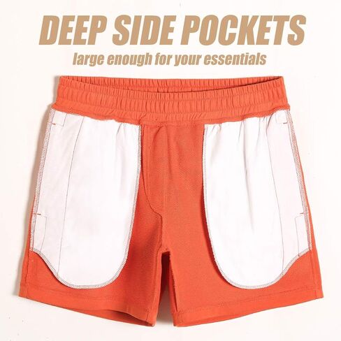 maamgic Mens Athletic Gym Shorts 5.5" Elastic Waist Casual Pajama Pocket Jogger Men Workout Short Pants Coral Orange Large in Saudi Arabia