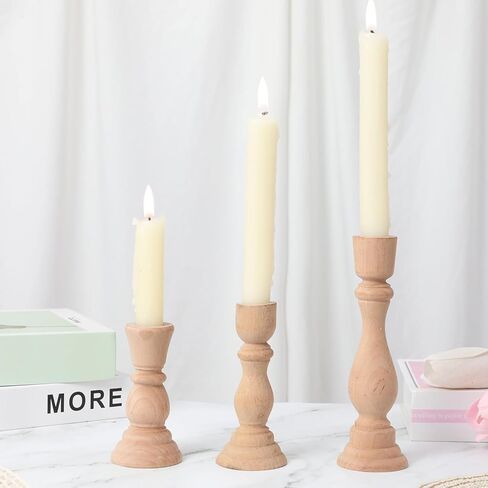 حامل شموع على شكل عمود خشبي - 17.78 سم، 12.7 سم، 10.16 سم، مجموعة من 3 حوامل شموع ريفية in Kuwait