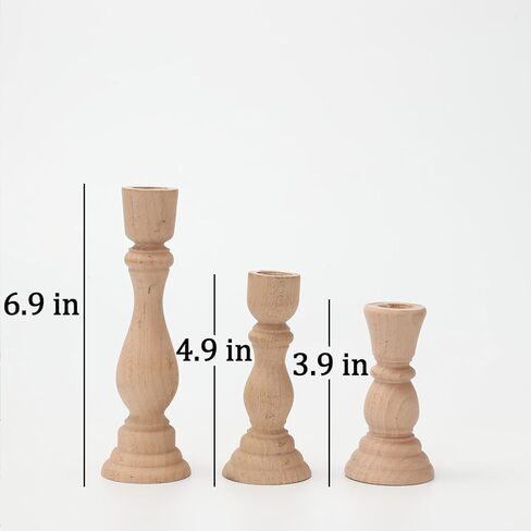 حامل شموع على شكل عمود خشبي - 17.78 سم، 12.7 سم، 10.16 سم، مجموعة من 3 حوامل شموع ريفية in Kuwait