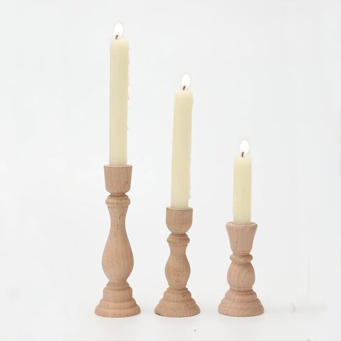 حامل شموع على شكل عمود خشبي - 17.78 سم، 12.7 سم، 10.16 سم، مجموعة من 3 حوامل شموع ريفية in Kuwait
