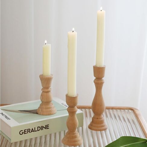 حامل شموع على شكل عمود خشبي - 17.78 سم، 12.7 سم، 10.16 سم، مجموعة من 3 حوامل شموع ريفية in Kuwait
