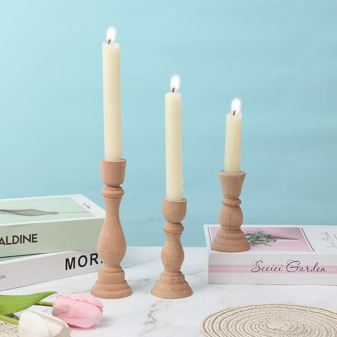 حامل شموع على شكل عمود خشبي - 17.78 سم، 12.7 سم، 10.16 سم، مجموعة من 3 حوامل شموع ريفية in Kuwait