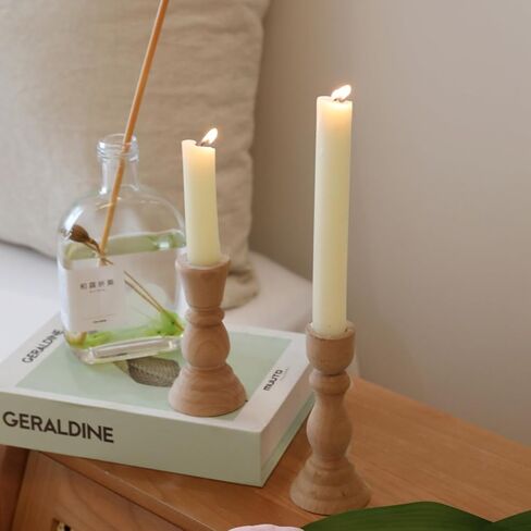 حامل شموع على شكل عمود خشبي - 17.78 سم، 12.7 سم، 10.16 سم، مجموعة من 3 حوامل شموع ريفية in Kuwait