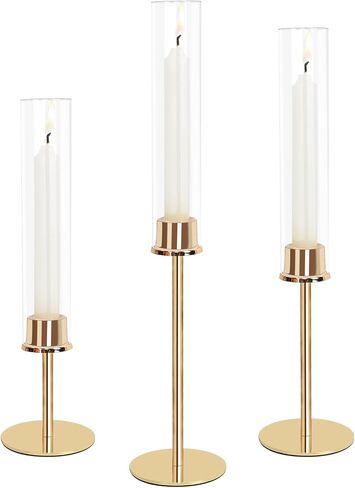 حامل شموع الإعصار الذهبي، حامل شموع زجاجي طويل مع مجموعة من 3، حاملات شمعدان نحاسية لتزيين الطاولة المركزية لحفلات الزفاف وأعياد الميلاد in Kuwait