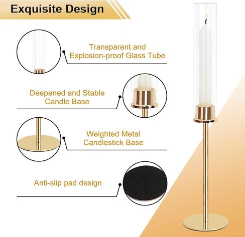 حامل شموع الإعصار الذهبي، حامل شموع زجاجي طويل مع مجموعة من 3، حاملات شمعدان نحاسية لتزيين الطاولة المركزية لحفلات الزفاف وأعياد الميلاد in Kuwait