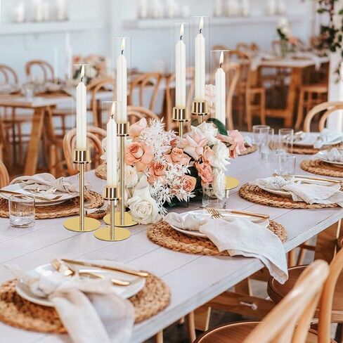 حامل شموع الإعصار الذهبي، حامل شموع زجاجي طويل مع مجموعة من 3، حاملات شمعدان نحاسية لتزيين الطاولة المركزية لحفلات الزفاف وأعياد الميلاد in Kuwait