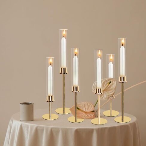 حامل شموع الإعصار الذهبي، حامل شموع زجاجي طويل مع مجموعة من 3، حاملات شمعدان نحاسية لتزيين الطاولة المركزية لحفلات الزفاف وأعياد الميلاد in Kuwait