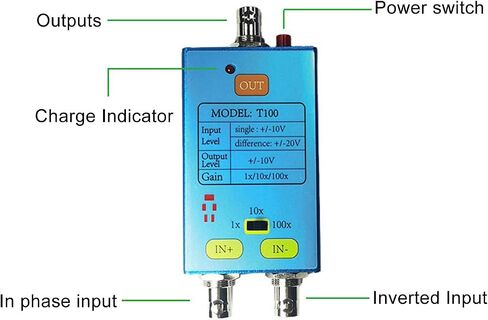 T100 1X 10X 100X 10M Bandwidth Virtual Oscilloscope for Amplifying Weak , High Voltage Differential Probe, Low Noise Portable USB Oscilloscope Probe Kit with 380mAh Battery in Saudi Arabia