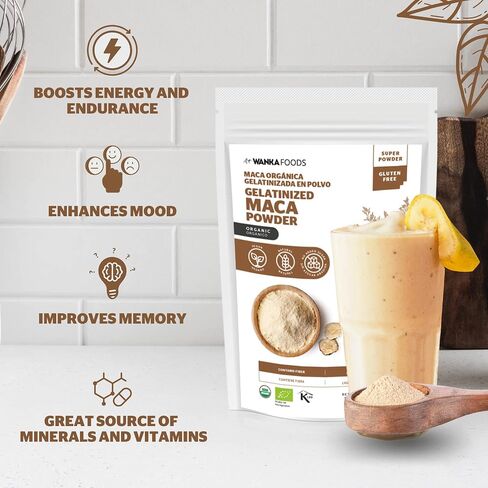 Organic Gelatinized Maca Powder, 8oz or 227g 1 Bag, Peruvian Maca Root. Vegan, USDA Organic, Non-GMO, Gluten-Free, Keto-Friendly Adaptogen Used to Boost Energy, Vitality, and Endurance in Saudi Arabia