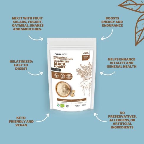 Organic Gelatinized Maca Powder, 8oz or 227g 1 Bag, Peruvian Maca Root. Vegan, USDA Organic, Non-GMO, Gluten-Free, Keto-Friendly Adaptogen Used to Boost Energy, Vitality, and Endurance in Saudi Arabia