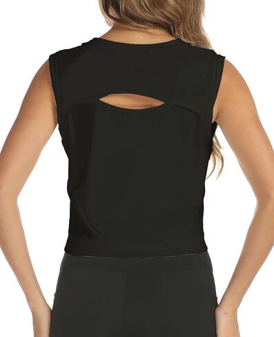 ARRIVE GUIDE Crop Top Athletic Shirts for Women Cute Open Back Sleeveless Yoga Tops Gym Workout Tank Shirts Black S in Saudi Arabia