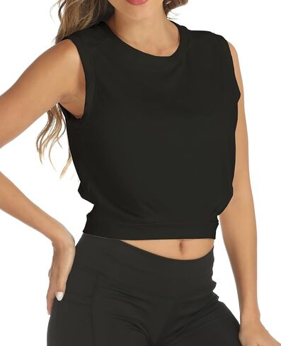 ARRIVE GUIDE Crop Top Athletic Shirts for Women Cute Open Back Sleeveless Yoga Tops Gym Workout Tank Shirts Black S in Saudi Arabia