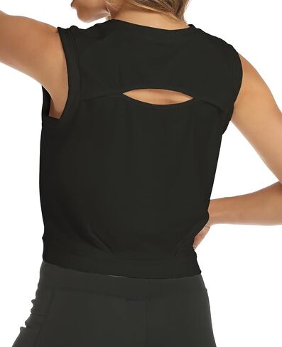 ARRIVE GUIDE Crop Top Athletic Shirts for Women Cute Open Back Sleeveless Yoga Tops Gym Workout Tank Shirts Black S in Saudi Arabia