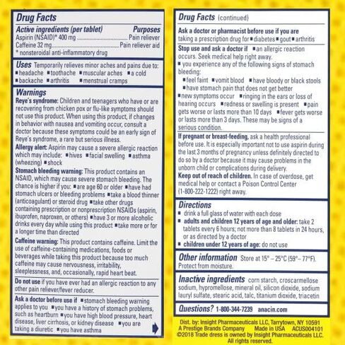 Anacin Fast Pain Relief Pain Reducer Aspirin Tablets, 300 Tablets, (Pack of 3) in Saudi Arabia