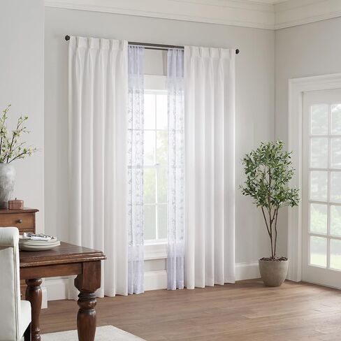 Waverly Serendipity 5 Pinch Pleat Light Filtering Rod Pocket Window Curtain for Living Room (1 Panel), 25 in x 84 in, White in Saudi Arabia