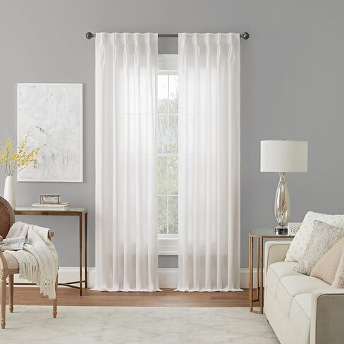 Waverly Serendipity 5 Pinch Pleat Light Filtering Rod Pocket Window Curtain for Living Room (1 Panel), 25 in x 84 in, White in Saudi Arabia