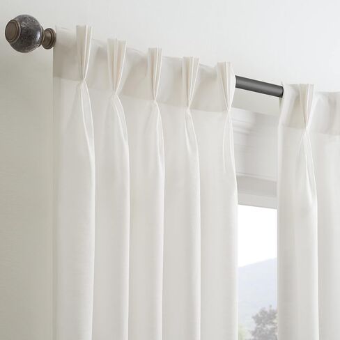 Waverly Serendipity 5 Pinch Pleat Light Filtering Rod Pocket Window Curtain for Living Room (1 Panel), 25 in x 84 in, White in Saudi Arabia