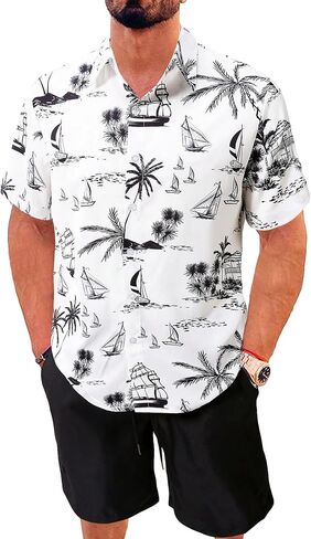 WDIRARA Men's 2 Piece Beach Outfits Tropical Print Short Sleeve Button Front Shirt and Shorts Set in Saudi Arabia