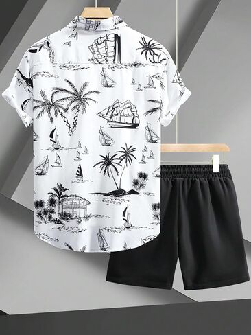 WDIRARA Men's 2 Piece Beach Outfits Tropical Print Short Sleeve Button Front Shirt and Shorts Set in Saudi Arabia