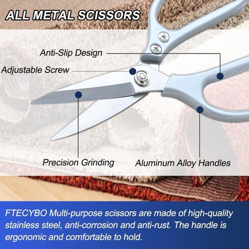 Leather Scissors, All metal Scissors, Heavy Duty Scissors Short Blades Effortless Cutting - Large Comfortable Shears for Crafting, Sewing Fabric, Leather, Cotton, Cloth in Saudi Arabia