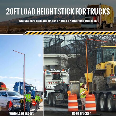 20 ft Load Height Stick for Truck - Folding Telescoping Measuring Sticks with Portable Bag & Cross Arm - Heavy Haul Carrier Essential Tool for Oversize Trucks, Car Haulers in Saudi Arabia