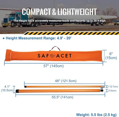 20 ft Load Height Stick for Truck - Folding Telescoping Measuring Sticks with Portable Bag & Cross Arm - Heavy Haul Carrier Essential Tool for Oversize Trucks, Car Haulers in Saudi Arabia