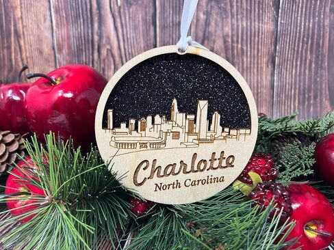 Charlotte Ornament Wooden Souvenir Christmas Tree Decoration with City of Charlotte Gift in Saudi Arabia