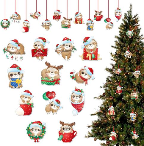 SICOHOME Sloth Christmas Ornaments Wooden Sloth Hanging Decor with Rope for Christmas Tree Decoration Sloth Figurine Decorative Hanging Ornaments Sloth Gifts for Women Sloth Lover Gift Party Supplies in Saudi Arabia