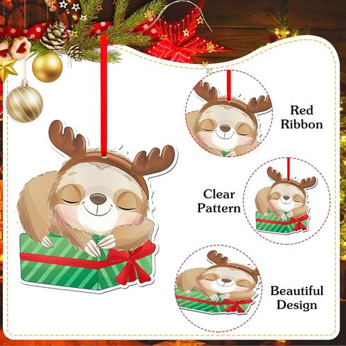 SICOHOME Sloth Christmas Ornaments Wooden Sloth Hanging Decor with Rope for Christmas Tree Decoration Sloth Figurine Decorative Hanging Ornaments Sloth Gifts for Women Sloth Lover Gift Party Supplies in Saudi Arabia