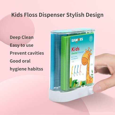 Kids Dental Flossers,2 Box 176 Count Floss Organize Dispenser,Automatic Pop-Up Make Children Flossing Fun,Encourage Flossing Habits,LIAMOSS Floss Picks Helps Fight Frog Teeth,Gum Health in Saudi Arabia