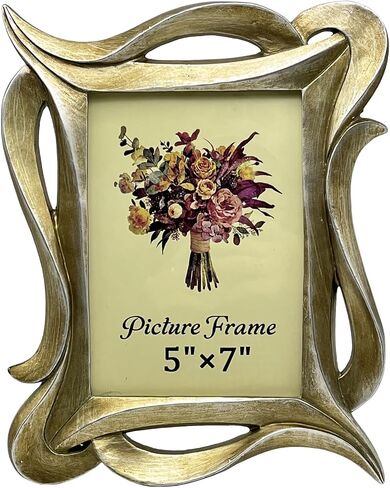 Vintage Picture Frame 5x7 Inch, 5 by 7 Antique Picture Frames with Glass Front, Unique Ornate Photo Frame, Tabletop & Wall Hanging, Photo Gallery, Light Gold in Saudi Arabia