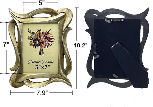 Vintage Picture Frame 5x7 Inch, 5 by 7 Antique Picture Frames with Glass Front, Unique Ornate Photo Frame, Tabletop & Wall Hanging, Photo Gallery, Light Gold in Saudi Arabia