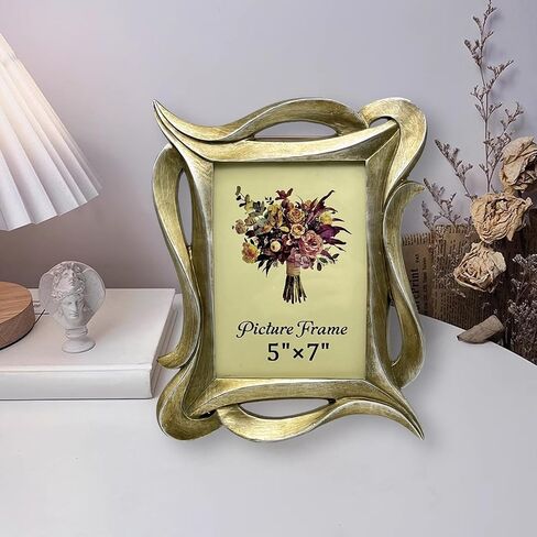 Vintage Picture Frame 5x7 Inch, 5 by 7 Antique Picture Frames with Glass Front, Unique Ornate Photo Frame, Tabletop & Wall Hanging, Photo Gallery, Light Gold in Saudi Arabia