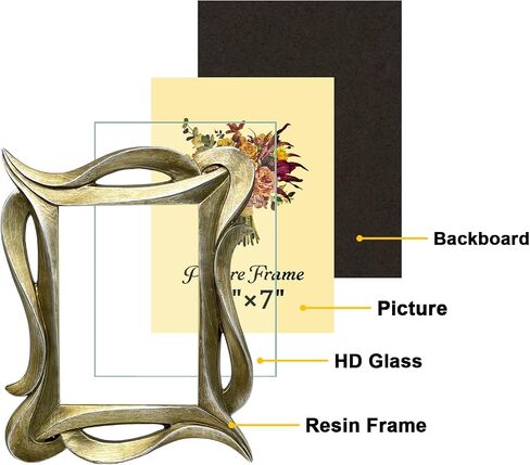 Vintage Picture Frame 5x7 Inch, 5 by 7 Antique Picture Frames with Glass Front, Unique Ornate Photo Frame, Tabletop & Wall Hanging, Photo Gallery, Light Gold in Saudi Arabia