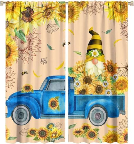 Sunflowers Blackout Window Curtains, Vintage Shabby Chic Floral Sunflower Room Darkening Rod Pocket Windows Door Curtain for Bedroom Living Room Home Decor 42x45in in Saudi Arabia