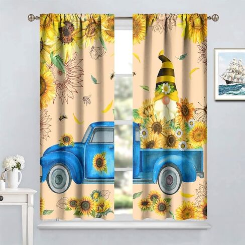 Sunflowers Blackout Window Curtains, Vintage Shabby Chic Floral Sunflower Room Darkening Rod Pocket Windows Door Curtain for Bedroom Living Room Home Decor 42x45in in Saudi Arabia