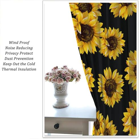 Sunflowers Blackout Window Curtains, Vintage Shabby Chic Floral Sunflower Room Darkening Rod Pocket Windows Door Curtain for Bedroom Living Room Home Decor 42x45in in Saudi Arabia