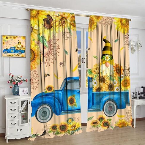 Sunflowers Blackout Window Curtains, Vintage Shabby Chic Floral Sunflower Room Darkening Rod Pocket Windows Door Curtain for Bedroom Living Room Home Decor 42x45in in Saudi Arabia