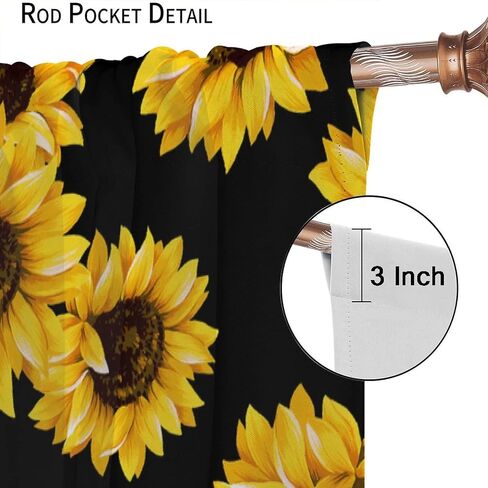 Sunflowers Blackout Window Curtains, Vintage Shabby Chic Floral Sunflower Room Darkening Rod Pocket Windows Door Curtain for Bedroom Living Room Home Decor 42x45in in Saudi Arabia
